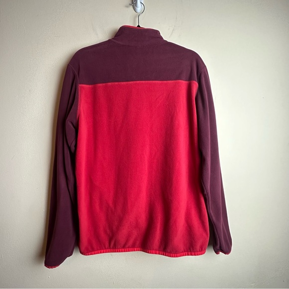 Eddie Bauer Mens Quarter Snap Button Red Fleece Pullover Logo Spell Out Medium - Picture 6 of 15